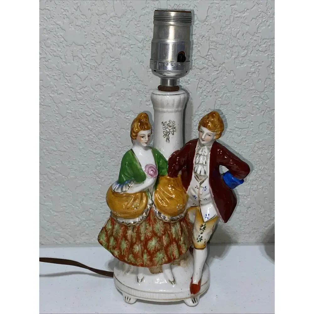 VTG Set Of‎ 2 Made In Occupied Japan Porcelain Lamps Figurines Couples Work READ